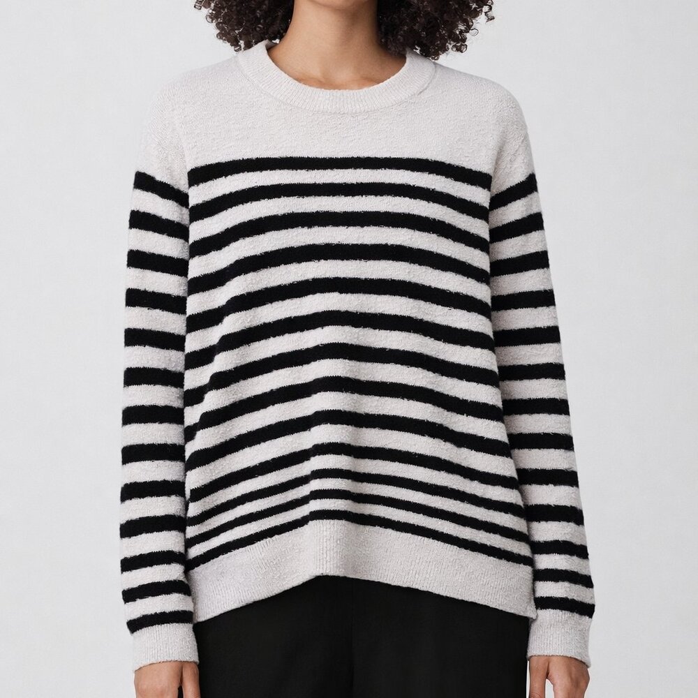 Vince Engineered Striped Wool Sweater Cream Black Medium